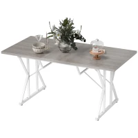 HOMCOM 47"-63" Extendable Dining Table for 4-6, Farmhouse Expandable Kitchen Table with Heavy Duty Trestle Base, Gray(m-1)