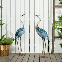 Outsunny Crane Garden Statues, 28.5" & 29" Standing Bird Sculptures, Metal Yard Art Decor, Landscape Decoration Set of 2, Blue(m-10)