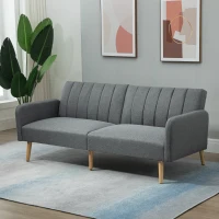 HOMCOM Two Seater Sofa Bed, Convertible Futon Couch Bed, Linen Upholstered Loveseat with Adjustable Backrest for Small Spaces, Living Room, Apartment, and Dorm, Light Gray(m-14)