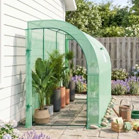 Outsunny 10' x 5' x 7' Lean to Greenhouse, Walk-In Green House, Plant Nursery with 2 Roll-up Doors and Windows, PE Cover and 3 Wire Shelves, Green(m-10)