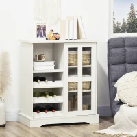 HOMCOM Sideboard Buffet Kitchen Buffet Cabinet with Wine Racks Sliding Glass Door Storage Shelves for Living Room White(m-2)