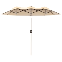 Outsunny Double Sided Patio Umbrella, 9.7' Large Outdoor Market Umbrella with Push Button Tilt and Crank, 3 Air Vents and 12 Ribs, for Garden, Deck, Pool, Brown