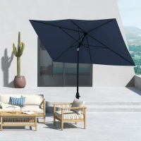 Outsunny 6.5' x 10' Rectangular Market Umbrella, Patio Outdoor Table Umbrella with Crank and Push Button Tilt, Blue(m-9)