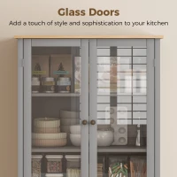 HOMCOM 72" Freestanding Kitchen Pantry Cabinet, Tall Storage Cabinet with Glass Doors, Drawer and Adjustable Shelves for Dining Room, Grey(m-4)