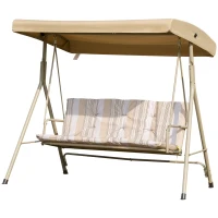 Outsunny 3-Seat Patio Swing Chair, Outdoor Canopy Swing Glider with Removable Cushion, Adjustable Shade and Weather Resistant Steel Frame, for Porch, Garden, Poolside, Backyard, Brown(m-13)