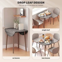 HOMCOM 35" Folding Dining Table, Collapsible Drop Leaf Table with Round Tabletop, Wood Legs, Distressed Light Grey(m-4)