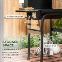 Outsunny Charcoal Barbecue Grill, BBQ with Thermometer, Shelves and Wheels, Black(m-6)
