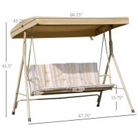 Outsunny 3-Seat Patio Swing Chair, Outdoor Canopy Swing Glider with Removable Cushion, Adjustable Shade and Weather Resistant Steel Frame, for Porch, Garden, Poolside, Backyard, Brown(m-3)