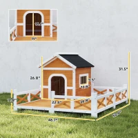 PawHut Outdoor Wooden Dog House, Dog Shelter with Large Porch, Weatherproof & Openable Roof, Elevated Base, Removable Floor(m-8)
