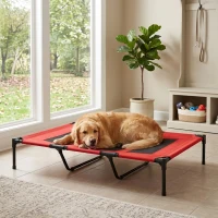 PawHut XL Elevated Dog Bed, Outdoor Raised Dog Bed, Portable Pet Cot w/Carry Bag Metal Frame Breathable Mesh Indoor and Outdoor Red(m-10)
