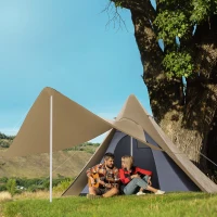 Outsunny 15.4'x15.4'x8.5' Teepee Tent, Waterproof Camping Tent with Porch Area, Floor and Carry Bag, for 2-3 Person Outdoor Backpacking Camping Hiking, Coffee(m-2)