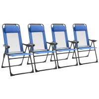 Outsunny Set of 4 Folding Patio Chairs, Camping Chairs with Adjustable Sling Back, Removable Headrest, Armrest for Garden, Backyard, Lawn, Blue(m-11)