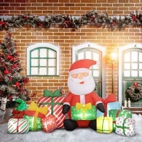 Outsunny 4.4' Inflatable Santa Claus and Gift Boxes w/ White LED Lights, Blow-Up Outdoor Display for Party(m-10)