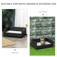 PawHut Rattan Pet Bed Raised Wicker Dog House Small animal Sofa Indoor & Outdoor with Soft Washable Cushion Black(m-7)