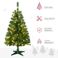 HOMCOM 4' Artificial Prelit Christmas Trees with Warm White or Colorful LED Lights, Auto Open(m-6)