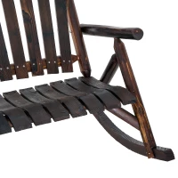 Outsunny Wooden Porch Rocking Chair, Wood Double Adirondack, Rocker for Indoor or Outdoor with High Rise Slatted Back, Carbonized(m-7)