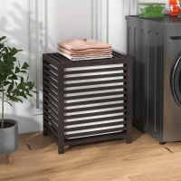 HOMCOM 55 L Bamboo Laundry Basket with Lid, Cloth Hamper with Removable Liner Bag, 19.75 x 14.25 x 23.5 Inches, Coffee(m-2)