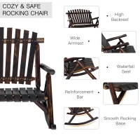 Outsunny Wooden Porch Rocking Chair, Wood Double Adirondack, Rocker for Indoor or Outdoor with High Rise Slatted Back, Carbonized(m-6)