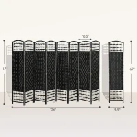 HOMCOM 8 Panel Folding Room Divider Portable Privacy Screen Wave Fiber Room Partition for Home Office Black(m-3)