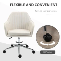 Vinsetto Mid-Back Task Chair, Fabric Home Office Chair, Swivel Desk Chair with Tub Shape Design & Lined Pattern Back for Living Room, Bedroom, Beige(m-5)