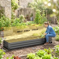Outsunny 8x2x1ft Galvanized Raised Garden Bed Kit with Safety Edging for Flowers, Herbs and Vegetables, Dark Gray(m-3)