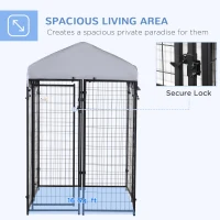 PawHut Outdoor Dog Kennel with Roof, 4' x 4' x 6' Heavy Duty Welded Wire Dog Playpen Enclosure with Lock, UV-Resistant & Water-Resistant Cover, for Medium Dogs, Chickens, Ducks, Silver(m-4)