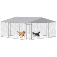 PawHut 13' x 13' x 6.5' Dog Kennel Outdoor for Small Medium Dogs with Waterproof Roof, Silver(m-11)