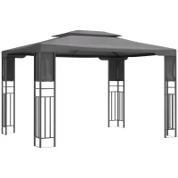 Outsunny 10' x 13' Outdoor Patio Gazebo with Double Vented Roof, Storage Shelves, Steel Frame for Lawn, Backyard and Deck, Gray(m-1)