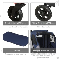 PawHut Pet Stroller Foldable Dog Cat Carriage with Adjustable Handlebar Brake, Storage Bag, Mesh Window, Safety Leash, Blue(m-8)