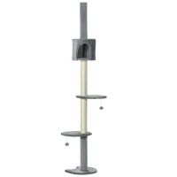 PawHut 100" Cat Tree Height Adjustable Floor-to-Ceiling 4-Tier Kitty Climbing Activity Center Condo Cat Toy with Scratching Post Hanging Balls Play Rest Post Pet Furniture Grey(m-7)