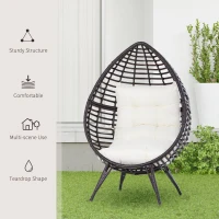 Outsunny Wicker Egg Chair, Oversized Indoor Outdoor Boho Lounge, Hand-Woven Water-Safe PE Rattan Furniture with Cushion, Beige(m-4)
