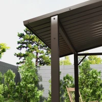 Outsunny 8 x 5ft Hardtop Grill Gazebo with Double Metal Roof, 2 Side Shelves and 4 Cup Holders for Patio Backyard Lawn Deck(m-9)
