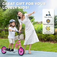 Qaba Kids Scooter, Lightweight Scooter with Adjustable Handlebar, Rear Brake, Kickstand, 12" EVA Wheels, for 5-12 Y, Pink(m-7)