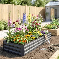 Outsunny 8x2x1ft Galvanized Raised Garden Bed Kit with Safety Edging for Flowers, Herbs and Vegetables, Dark Gray(m-10)