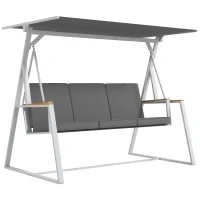 Outsunny 3-Person Patio Swing Chair, Outdoor Porch Swing with Adjustable Canopy & Removable Cushions for Garden, Backyard, Gray(m-11)