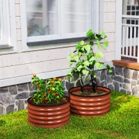 Outsunny Set of 2 Raised Garden Bed, Metal Planter Box with Safety Edging, Easy-to-assemble Stock Tank, Dark Brown(m-8)