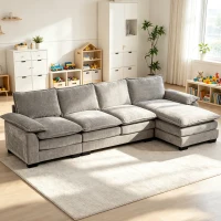 HOMCOM 120.5" Chenille L-shaped Sofa with Double-layer Cushion, Sofa Couch with Chaise Lounge for Living Room, Grey(m-8)
