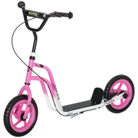 Qaba Kids Scooter, Lightweight Scooter with Adjustable Handlebar, Rear Brake, Kickstand, 12" EVA Wheels, for 5-12 Y, Pink(m-1)