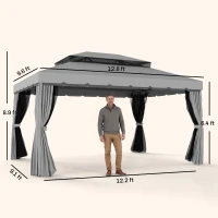 Outsunny 10' x 13' Patio Gazebo w/ Aluminum Frame Double Roof, Outdoor Gazebo Canopy Shelter with Netting & Curtains, Gray(m-3)