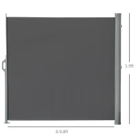 Outsunny 10' Retractable Folding Patio Privacy Side Awning with 50+ UV Protection, 2 Wall Brackets, & Polyester, Grey(m-3)