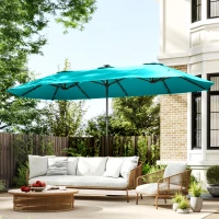 Outsunny 13ft Double-Sided Market Umbrella, Large Patio Umbrella with Solar Lights, Crank Handle for Garden, Pool, Yard, Blue(m-9)
