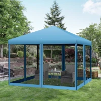 Outsunny 10' x 10' Pop Up Canopy Tent with Netting, Instant Gazebo, Ez up Screen House Room with Carry Bag, Height Adjustable, for Outdoor, Garden, Patio, Light Blue(m-3)