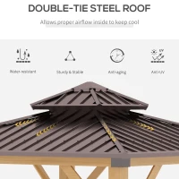 Outsunny 10' x 10' Hardtop Gazebo with Galvanized Steel Double Roof, Wooden Frame, Permanent Pavilion with Ceiling Light Hook, for Garden, Patio, Backyard(m-6)