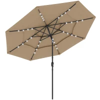 Outsunny 9.7 ft Outdoor Patio Umbrella with Solar LED Lights, 3 Tier Outdoor Table Umbrella with Tilt, Crank, Khaki(m-1)
