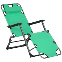 Outsunny Folding Chaise Lounge Chair for Outside, 2-in-1 Tanning Chair with Pillow & Pocket, Adjustable Pool Chair for Beach, Patio, Lawn, Deck, Green(m-11)