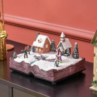 HOMCOM Christmas Village Houses with LED Lights, Music, Christmas Village Decoration with Rotating Ice Skaters, Battery Operated(m-6)