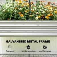 Outsunny Galvanised Raised Garden Bed with Greenhouse Cover, Metal Elevated Garden Bed with Bed Liner, Bottom Shelf, Silver(m-8)