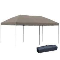 Outsunny 10' x 20' Pop Up Canopy Tent with Steel Frame, 3-Level Adjustable Height and Storage Bag, Instant Sun Shelter Event Tent for Patio Backyard and Garden, Brown(m-1)