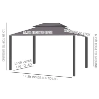 Outsunny 12' x 16' Hardtop Gazebo with Curtains and Netting, Permanent Pavilion Metal Double Roof Gazebo Canopy with Aluminum Frame and Hooks, for Garden, Patio, Backyard, Brown(m-3)