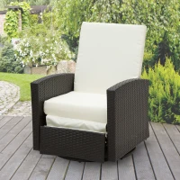 Outsunny Outdoor Wicker Swivel Recliner Chair, Reclining Backrest, Lifting Footrest, 360° Rotating Basic, Water Resistant Cushions for Patio, Cream White(m-10)